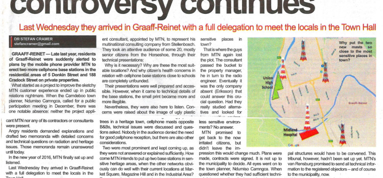 MTN cellphone masts – the controversy continues